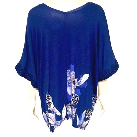 Apt 9 Intimates LG Blue Floral V Neck Tunic Top Lounge Glam Relaxed Boho Drape - Picture 3 of 11